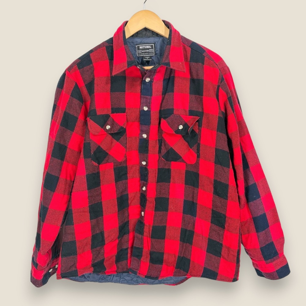 National Outfitters Quilted Lined Buffalo Plaid Flannel Shirt Large Red Black